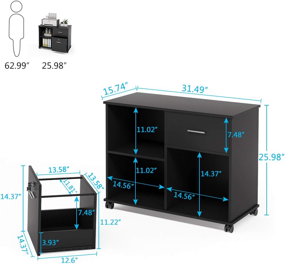 2 Drawer Mobile File Cabinet with Lock and Open Shelves Z242