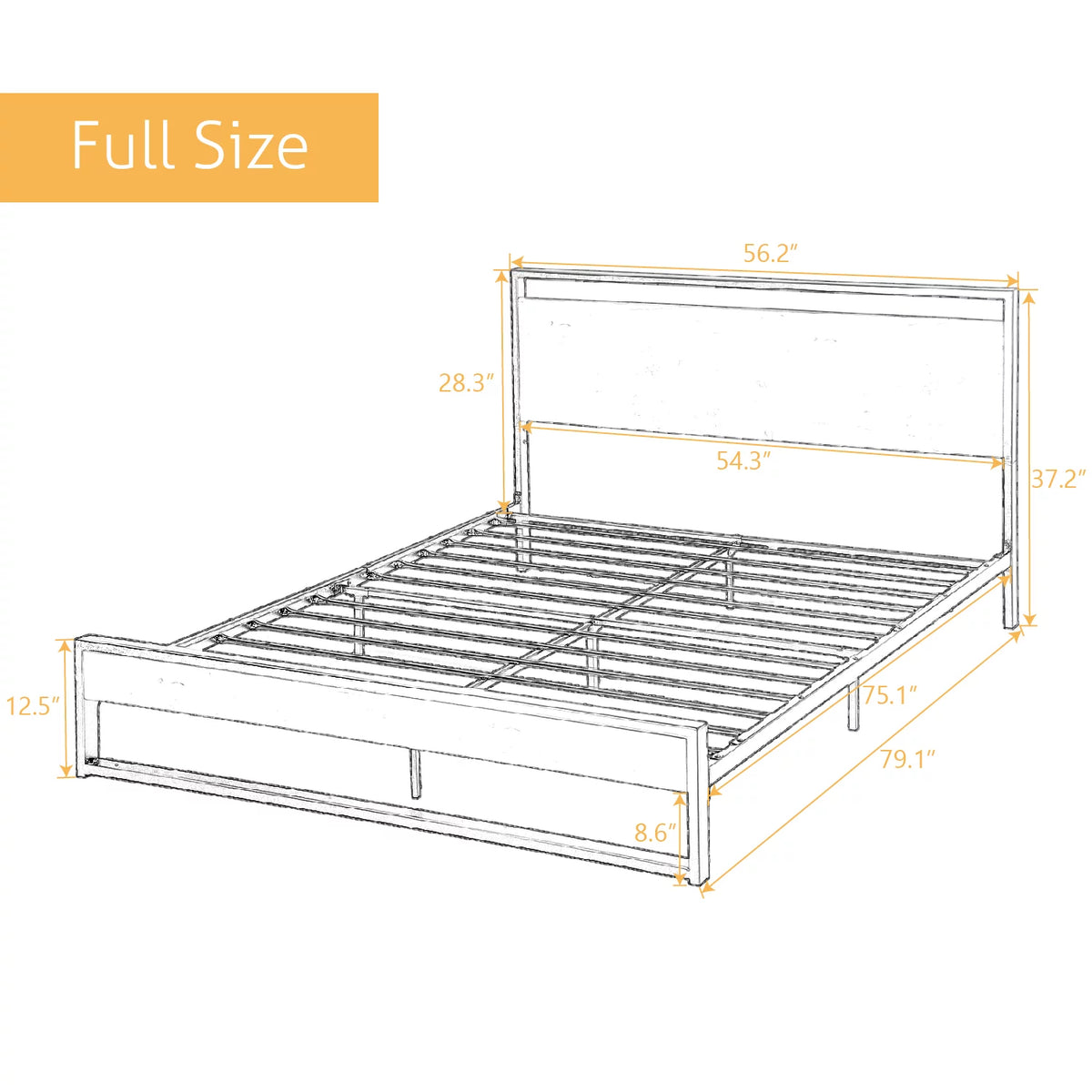 Queen Platform Bed Frame with Wooden Headboard and Steel Slats G171949