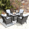 Rattan Wicker 5-piece Patio Furniture Set with Fire Pit Grey L667