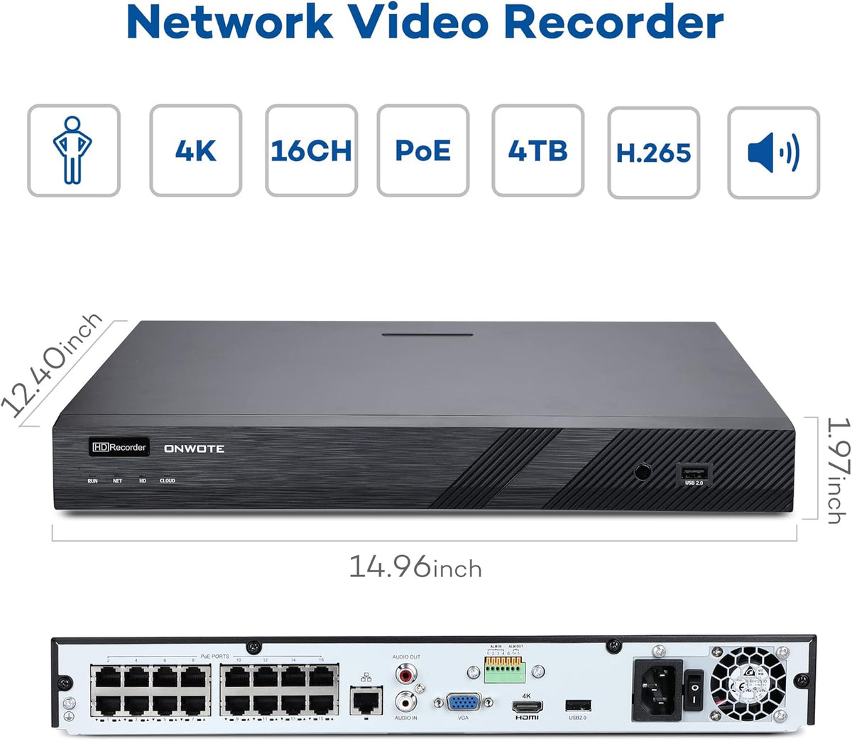 4K 16 Channel PoE Security Camera System 4TB T366811