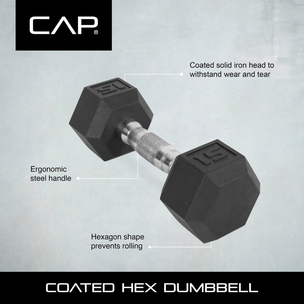 15lb Coated Rubber Hex Dumbbell Pair B397