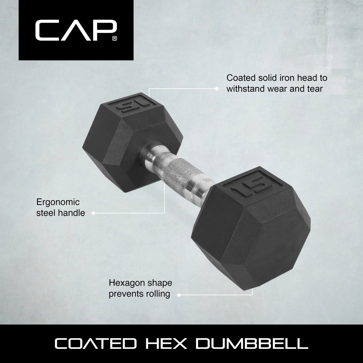 15lb Coated Rubber Hex Dumbbell Pair B397
