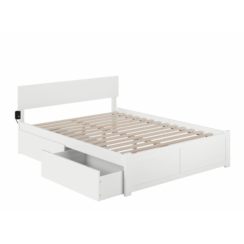 King Solid Wood Bed with Storage Drawers in White F19107