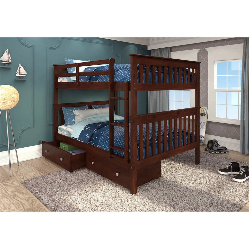 Full Over Solid Wood Bunk Bed with Drawers P588