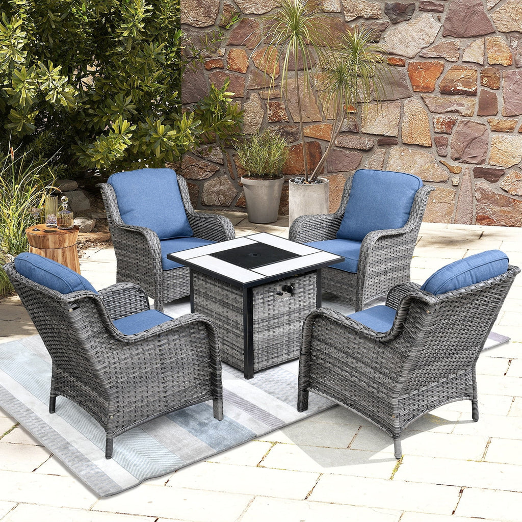 Rattan Wicker 5-piece Patio Furniture Set with Fire Pit Grey L667