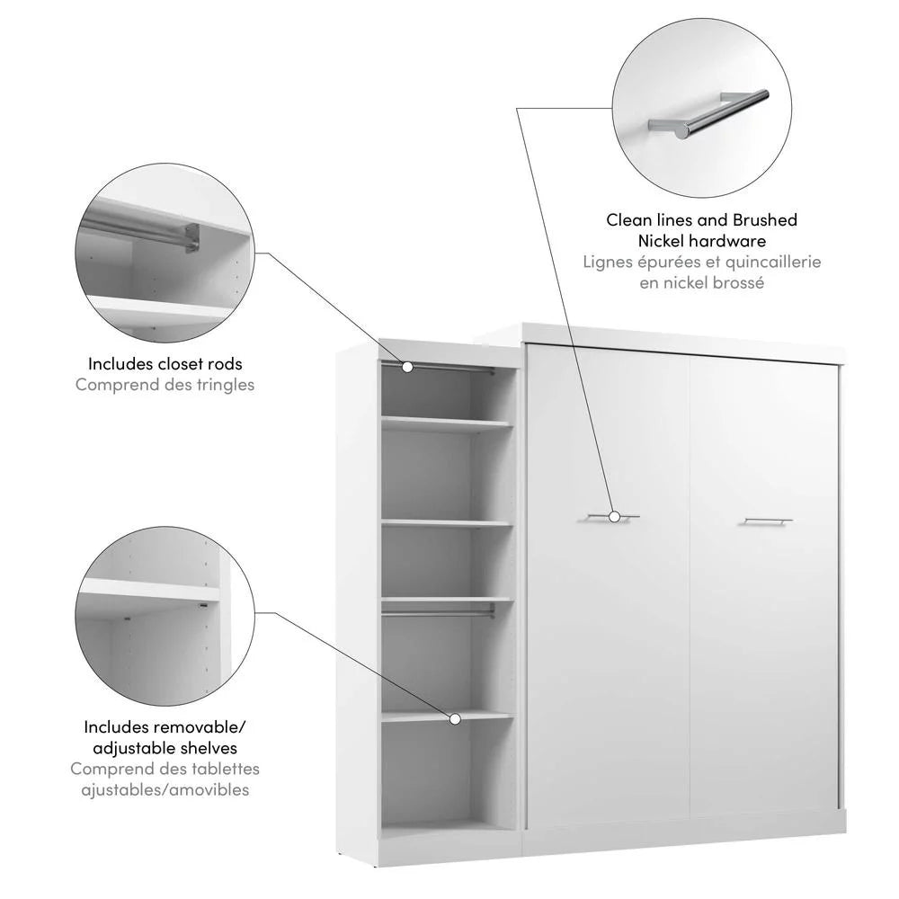 Queen Murphy Bed with Closet Organizer in White F681574