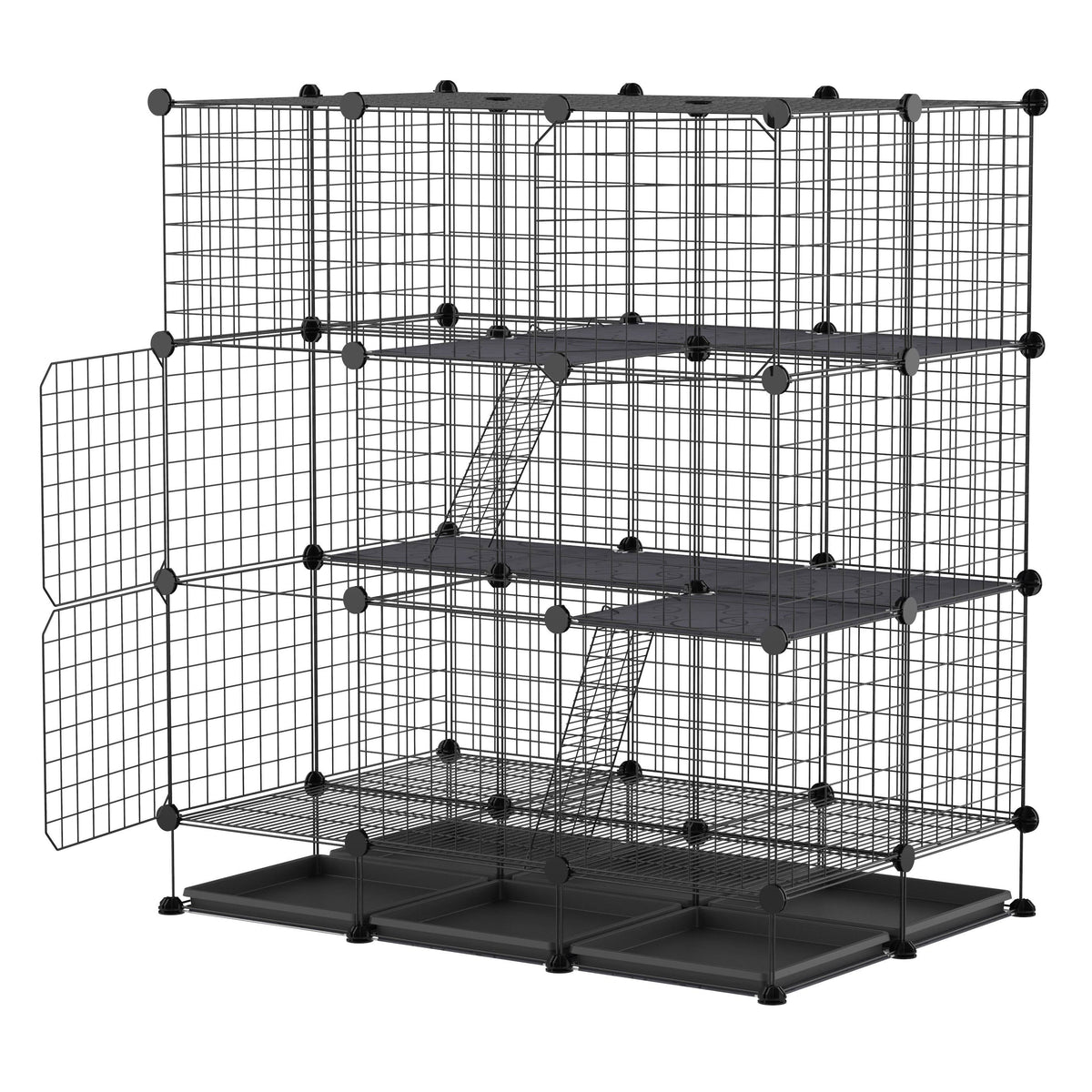 Black Steel Pet Playpen with Trays F69367