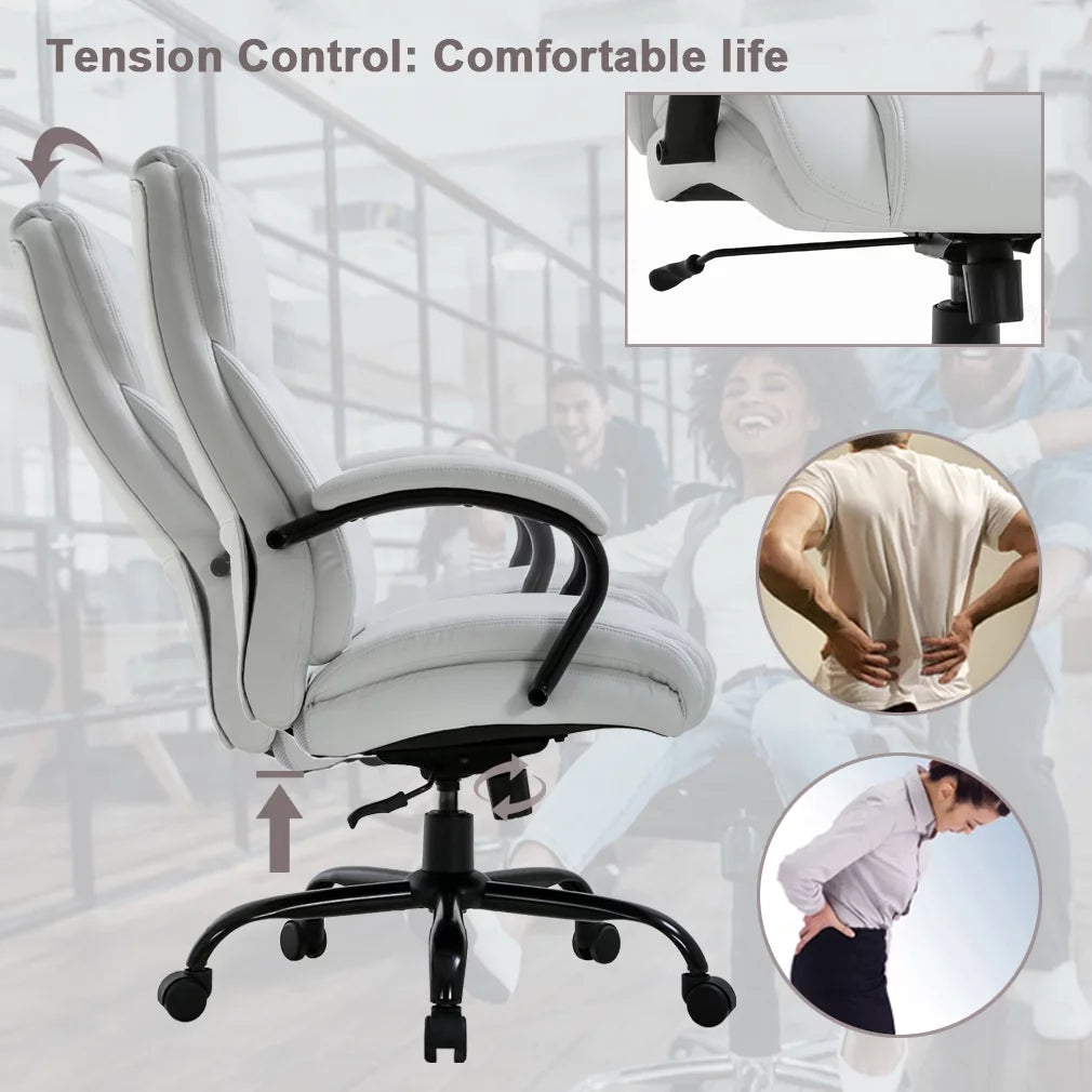 White Wide Seat Ergonomic High Back Office Chair with Lumbar Support L889
