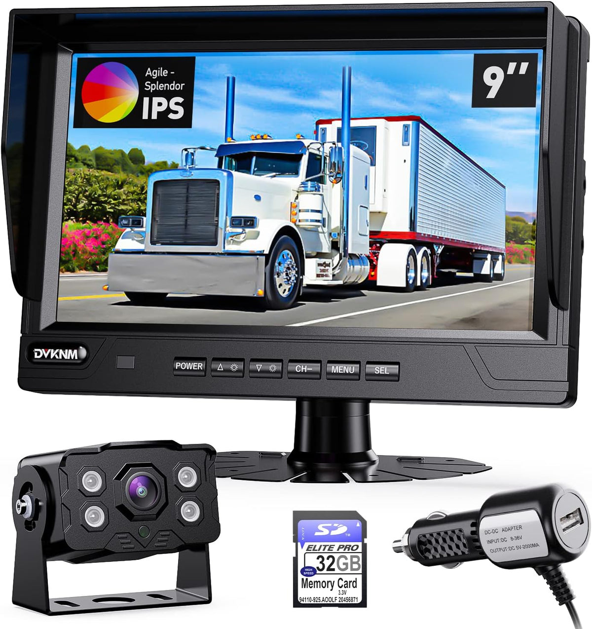 9 IPS Monitor 1080P HD-DVR Recording Dual Backup Camera Kit IP69K Waterproof Q6160