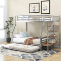 Black Twin Over Full Metal Bunk Bed with Trundle and Storage Staircase X583