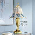 18" High Brass Accent Table Lamp Blue Floral Glass Shade E76368