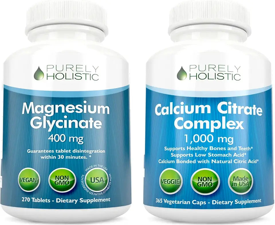 Magnesium Glycinate 400mg + Calcium Citrate 1000mg with Parsley, Dandelion & Watercress - Vegan - 270 Tablets & 365 Capsules Q249