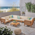 9 Piece Acacia Wood U-Shaped Sectional Sofa Set with Coffee Table and Cushions R213486