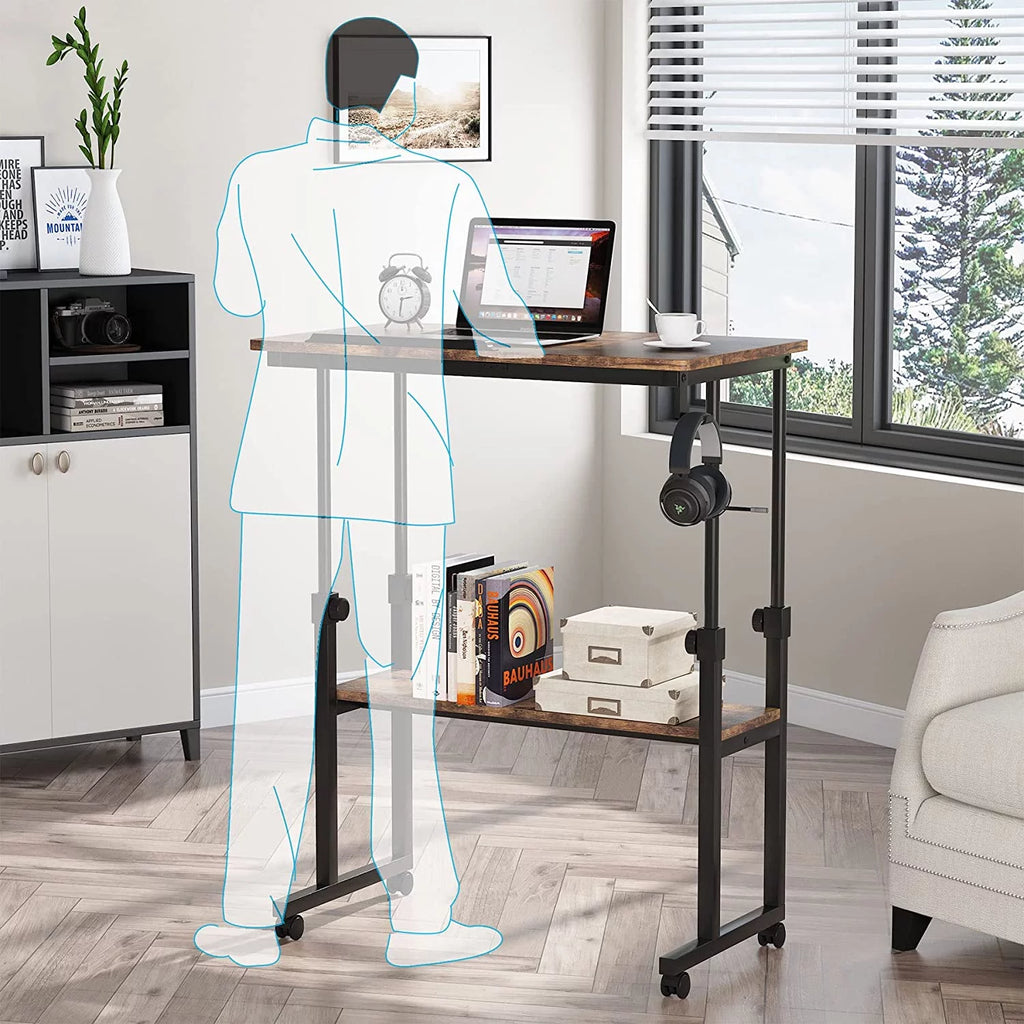 Height Adjustable Bedside Table on Wheels Brown V266