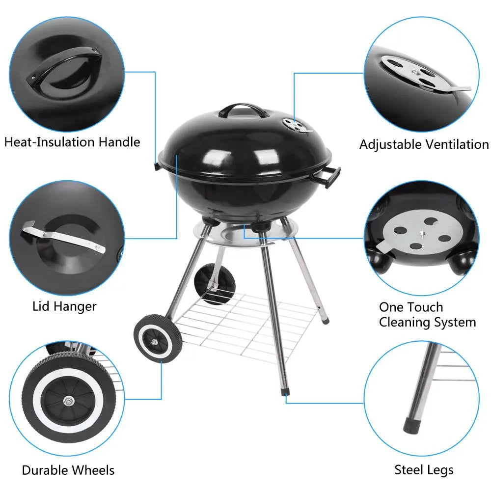 18" Portable Charcoal Grill with Wheels F799133