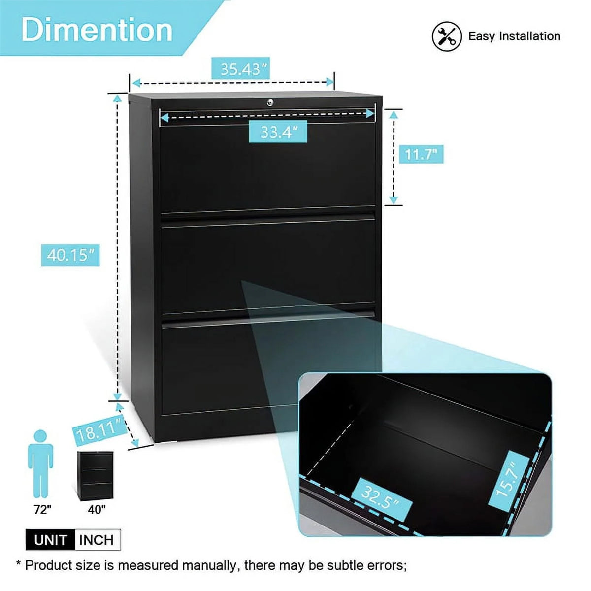 3 Drawer Black Steel Locking Filing Cabinet R585