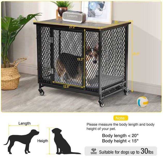 Dog Crate Furniture Side End Table with Tray G1597