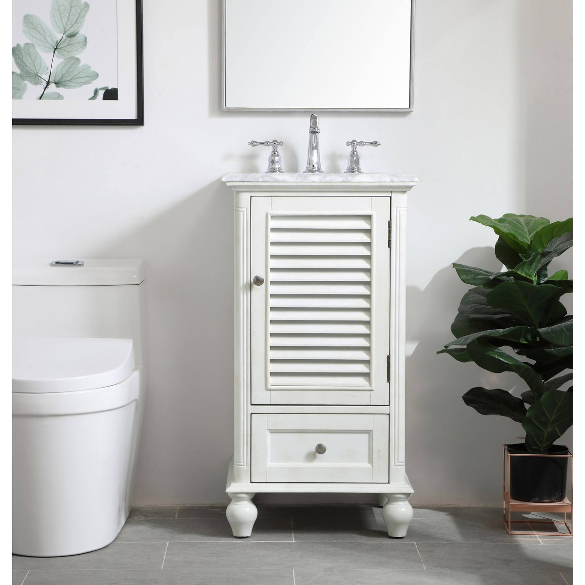 24 inch Antique White Bathroom Vanity Cabinet Set with Marble Top C935