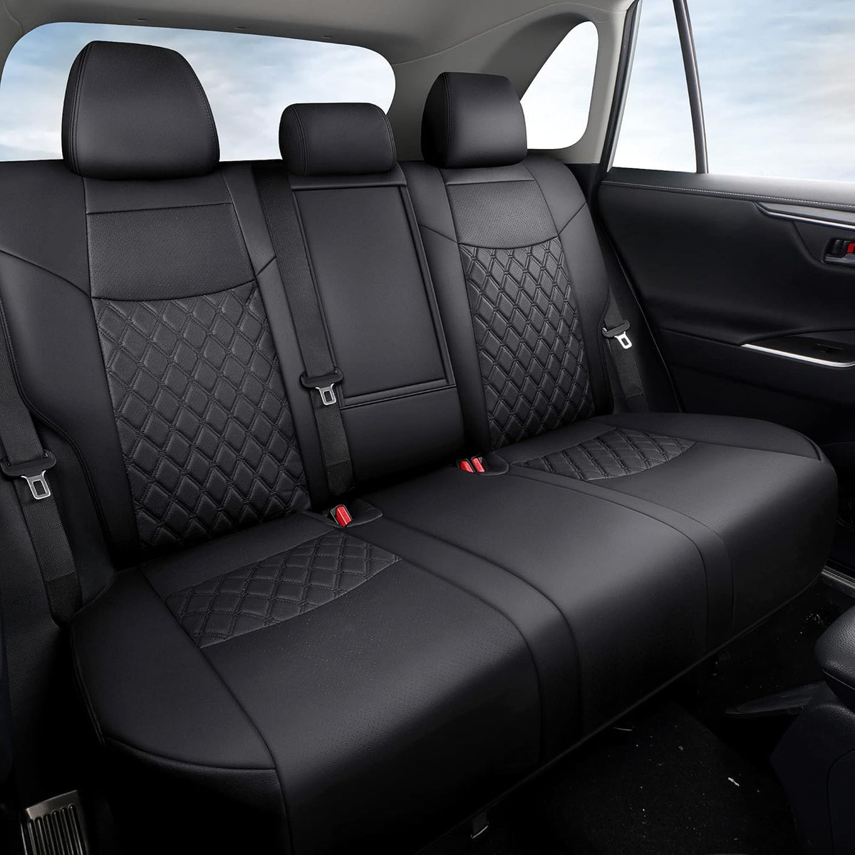 Black Pu Leather Car Seat Covers Full Set S34559
