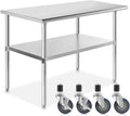 Stainless Steel Commercial Work Table with 4 Casters 48 in. x 24 in. D389