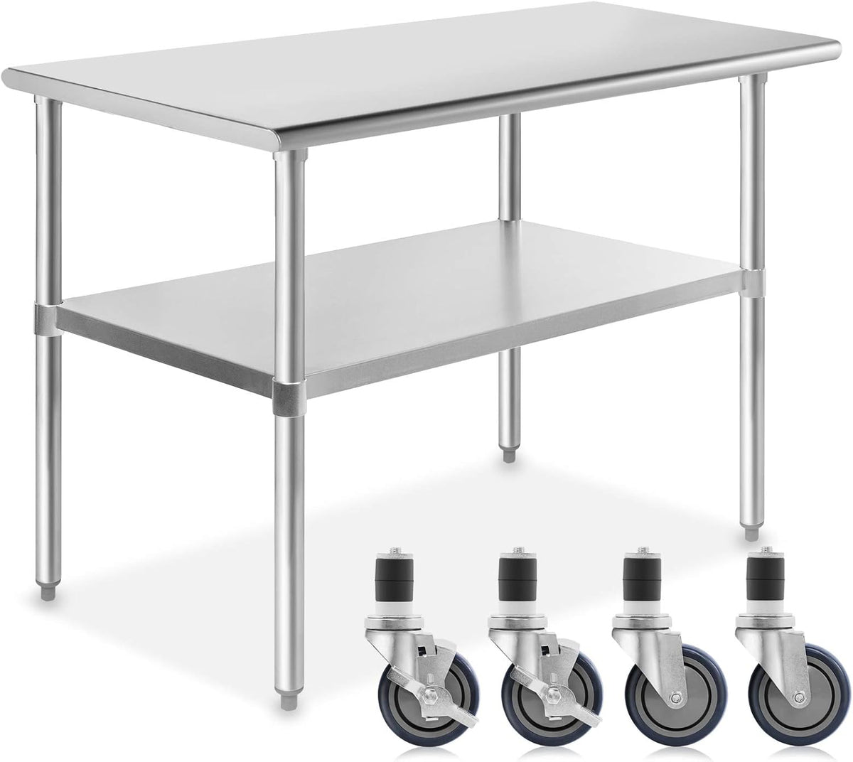 Stainless Steel Commercial Work Table with 4 Casters 48 in. x 24 in. D389