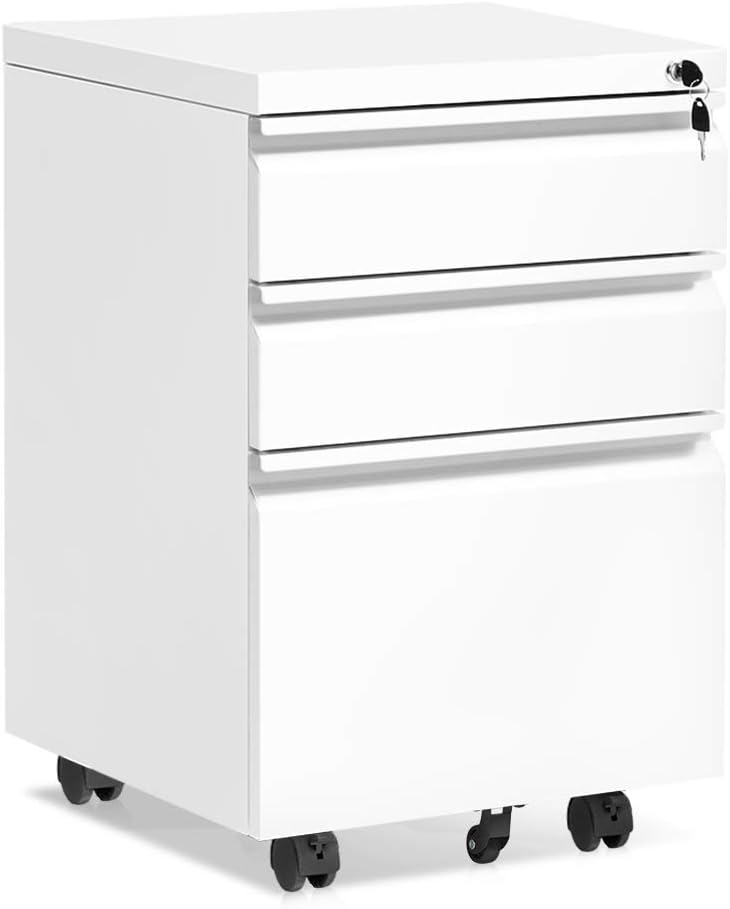 Black 3 Drawer Rolling Metal File Cabinet with Lock K22867