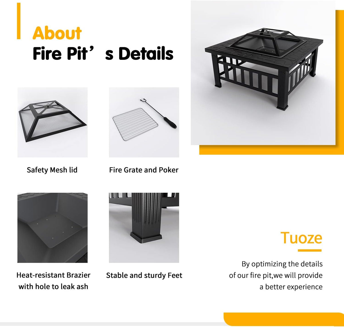 32-inch Metal Fire Pit Table with Waterproof Cover J823