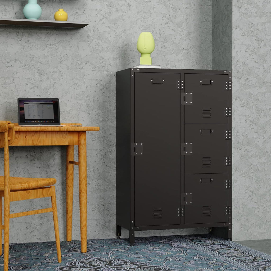 Black 4 Door Steel Storage Cabinet with Shelves U363741