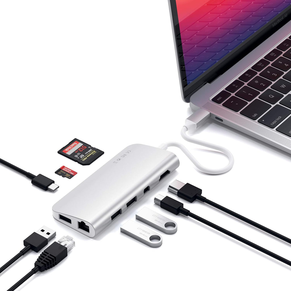 Aluminum Type-C Multimedia Adapter with 4K HDMI, Mini DP, USB-C PD, Gigabit Ethernet, USB 3.0, Micro/SD Card Slots I4092