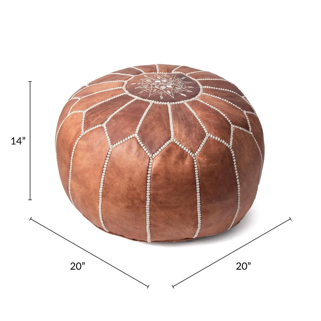 Moroccan Leather Handmade Ottoman Pouf - Pink R222