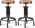 Metal Adjustable Height Bar Stool Set of 2 Black Wooden Top L381