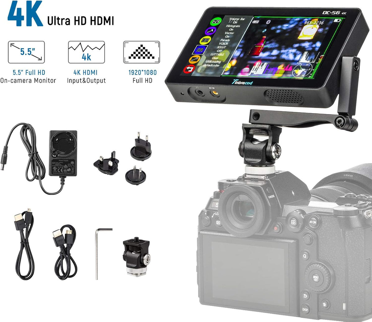 5.5 4K Camera Field Monitor with 1920x1080 HDMI Screen F493