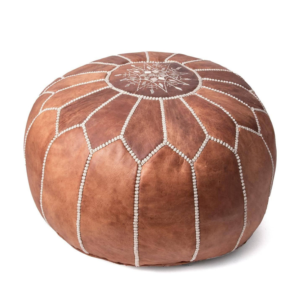 Moroccan Leather Handmade Ottoman Pouf - Pink R222