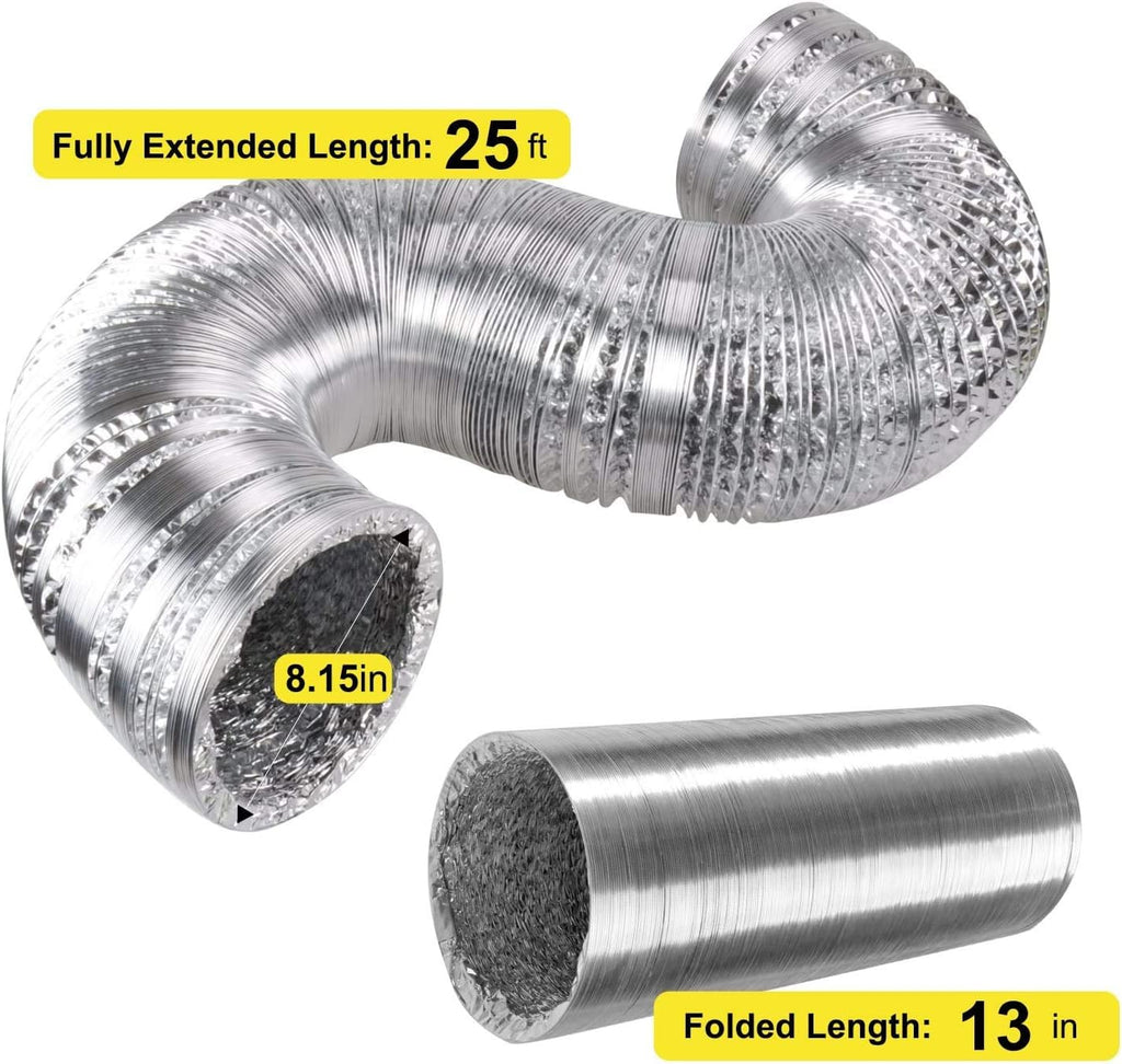 8 Inch 500 CFM Inline Fan Carbon Filter 25 Feet Ducting Combo U7022