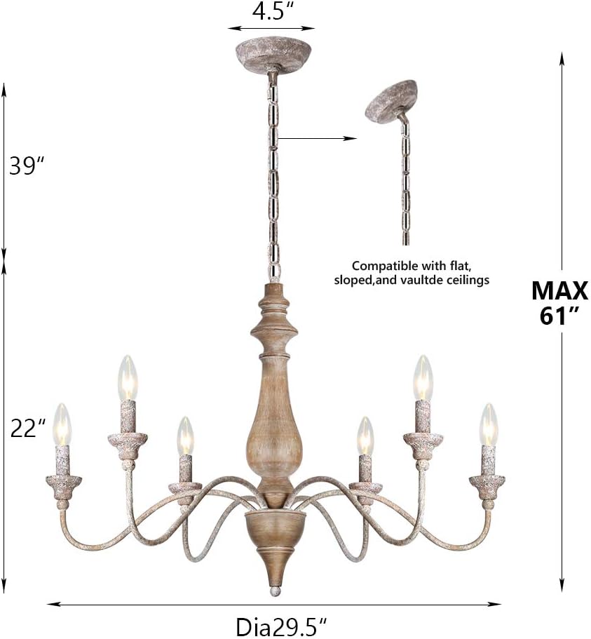 6 Light Rustic Candle Chandelier with Imitation Wood Finish C408
