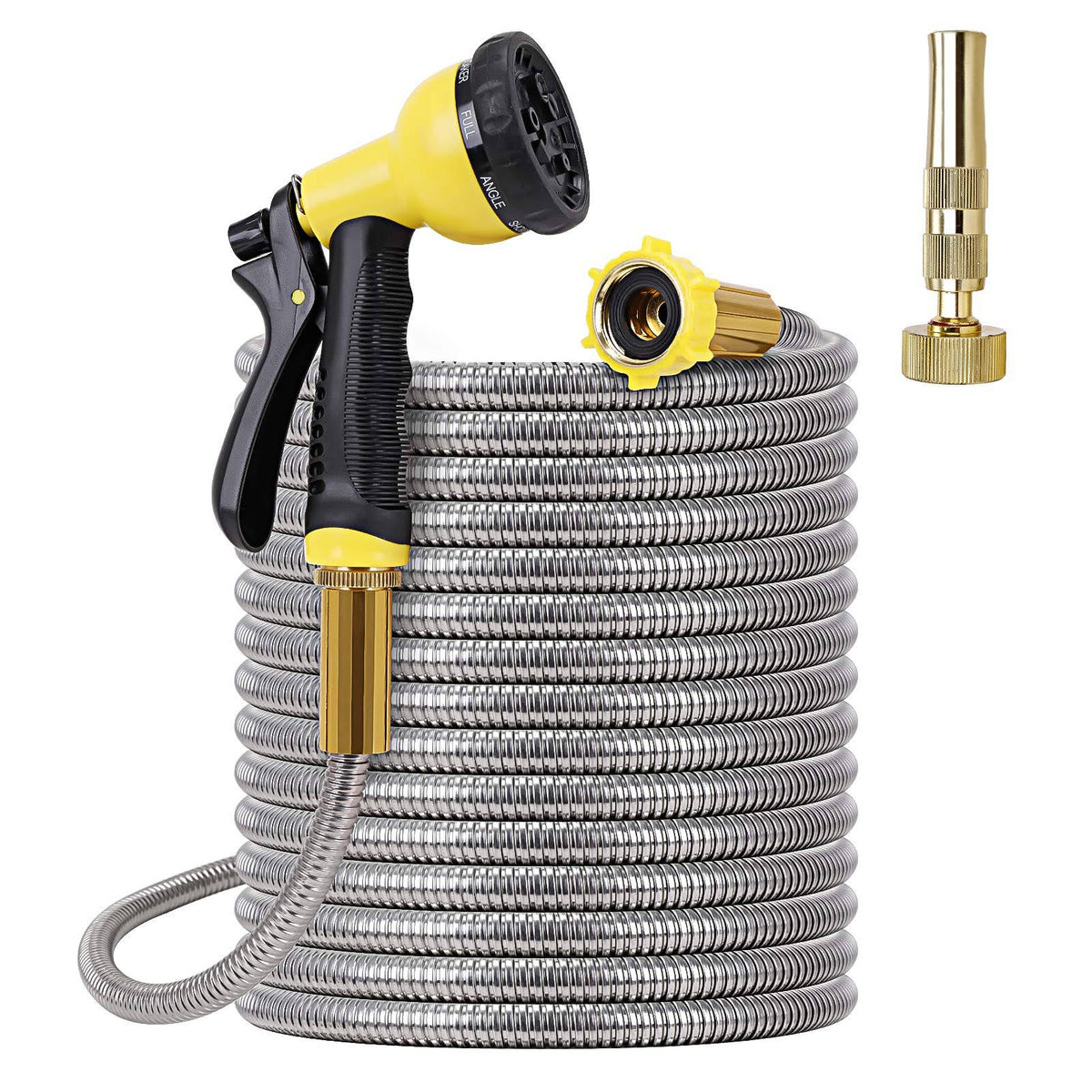 Metal Garden Hose 75ft Stainless Steel with Nozzle J3188
