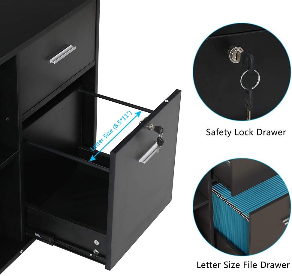 2 Drawer Mobile File Cabinet with Lock and Open Shelves Z242