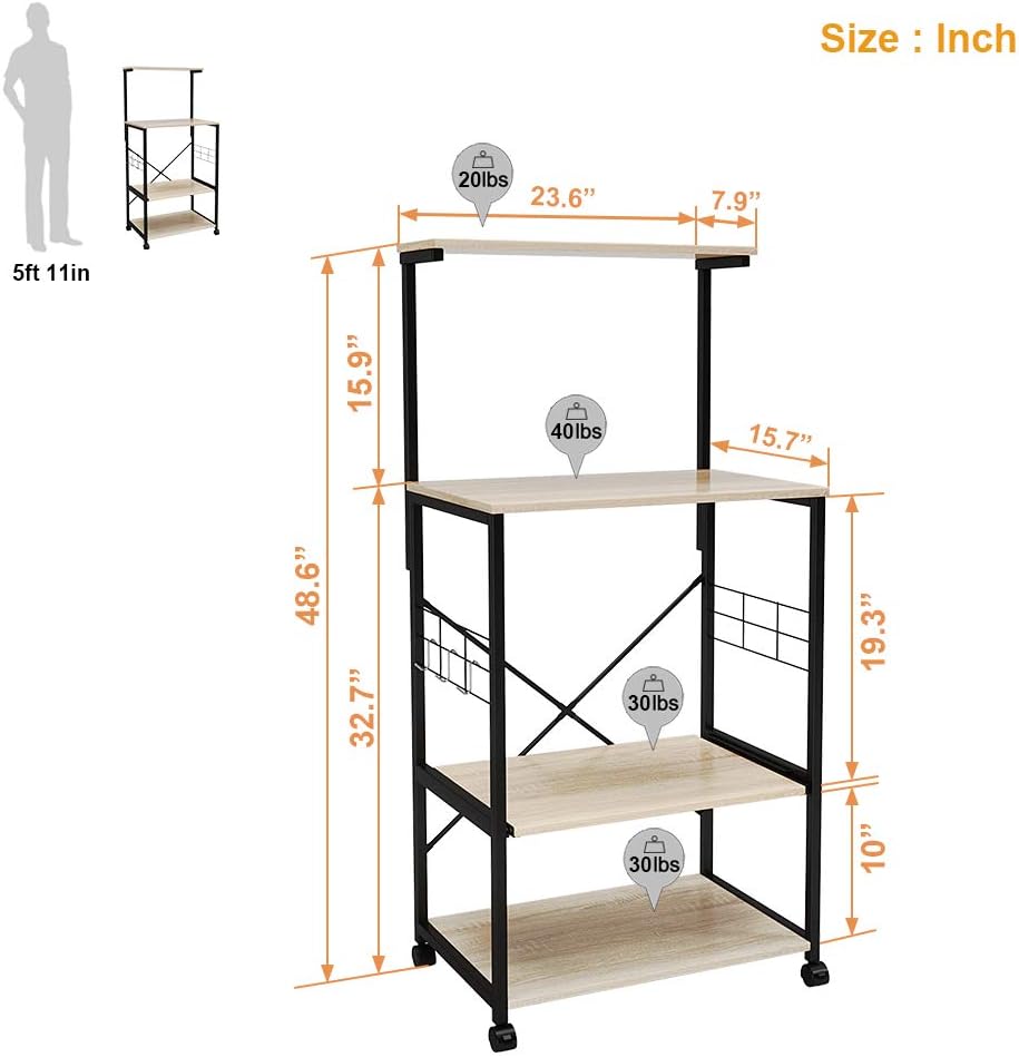 4 Tier Kitchen Bakers Rack with Storage Shelf X673316