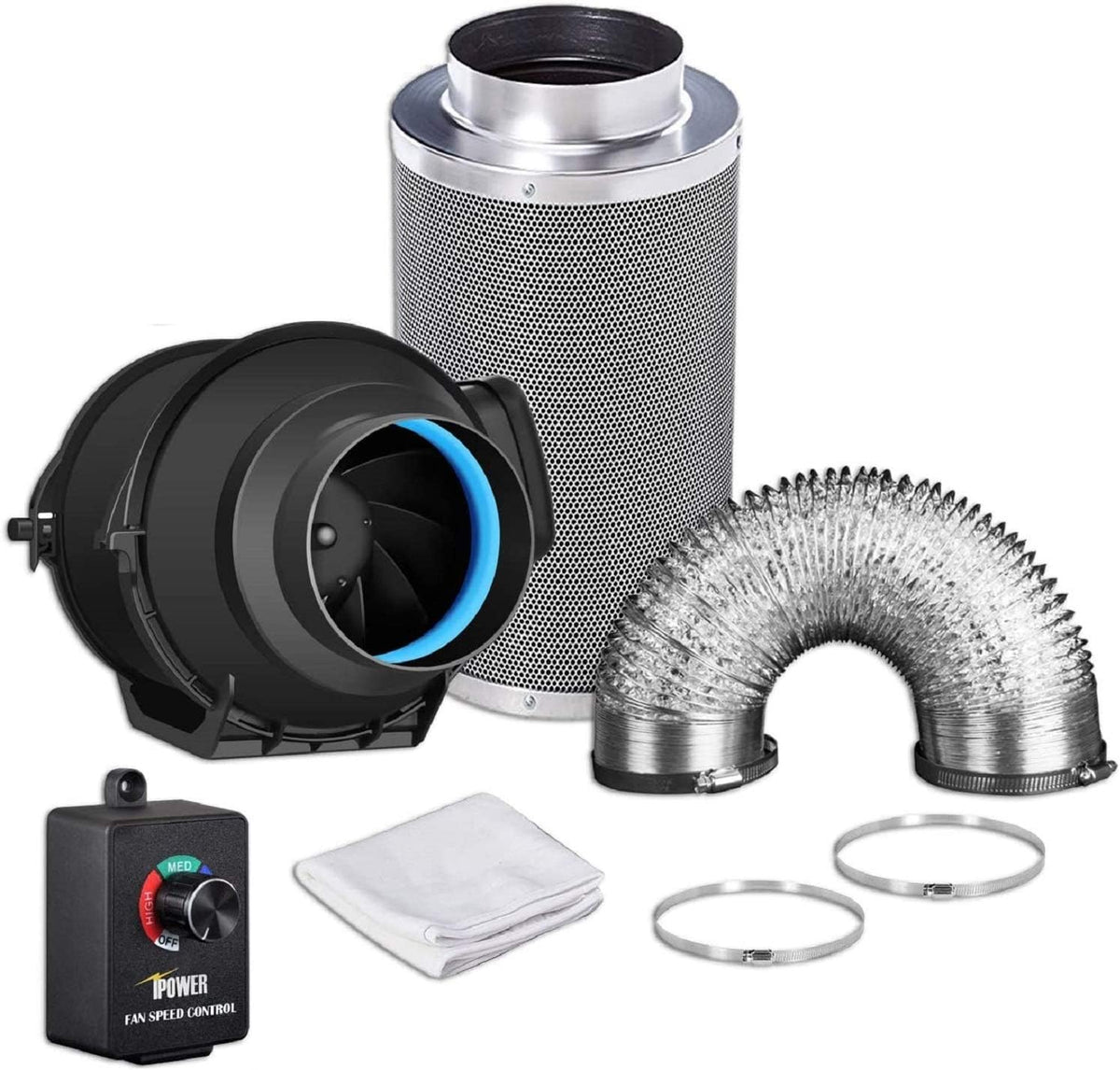 8 Inch 500 CFM Inline Fan Carbon Filter 25 Feet Ducting Combo U7022