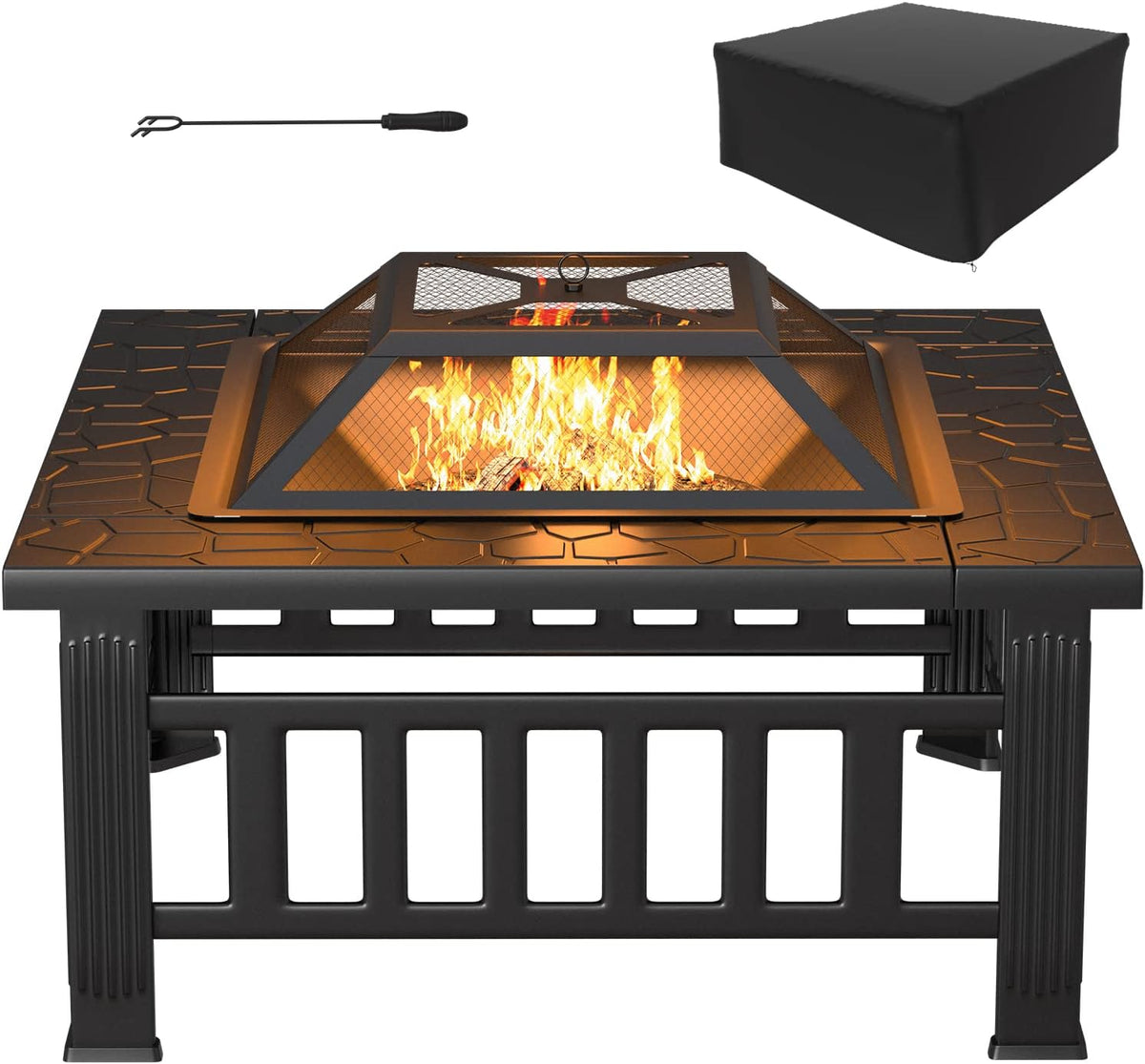 32-inch Metal Fire Pit Table with Waterproof Cover J823