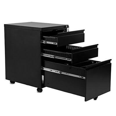 3 Drawer Black Mobile Vertical Filing Cabinet S743