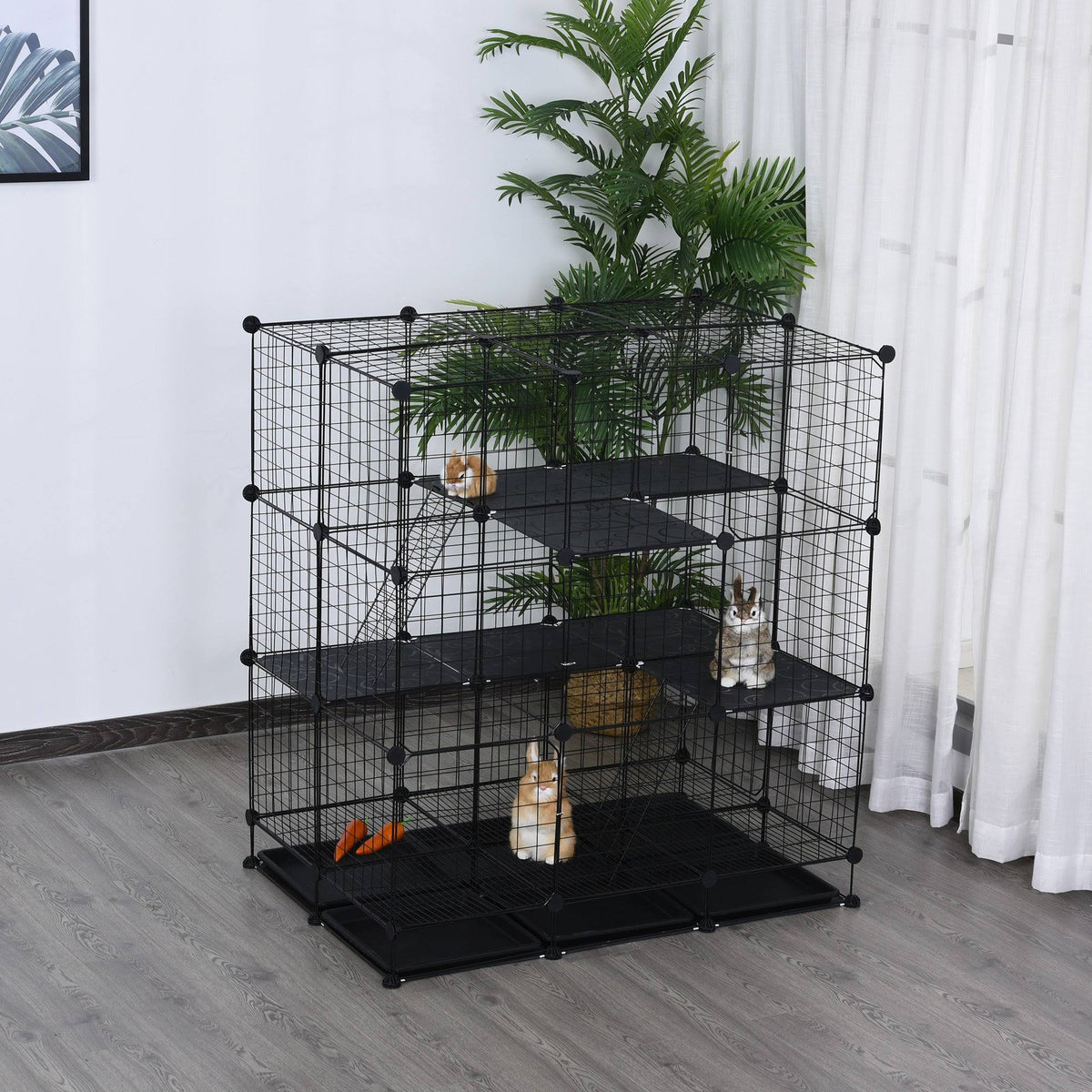 Black Steel Pet Playpen with Trays F69367
