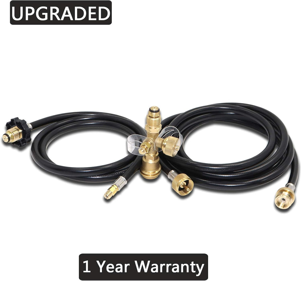 Propane Brass Tee Adapter Kit 4-Port with 5ft and 12ft Hoses R759