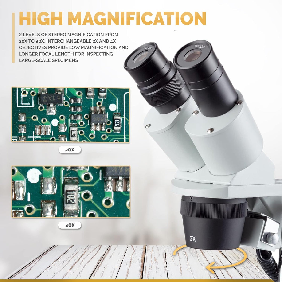Binocular Stereo Microscope, WF10x Eyepieces, 20X and 40X Magnification T37545