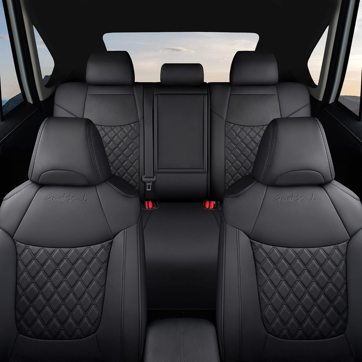 Black Pu Leather Car Seat Covers Full Set S34559