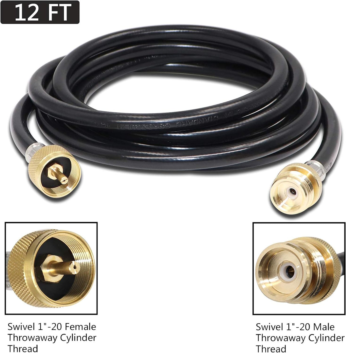 Propane Brass Tee Adapter Kit 4-Port with 5ft and 12ft Hoses R759
