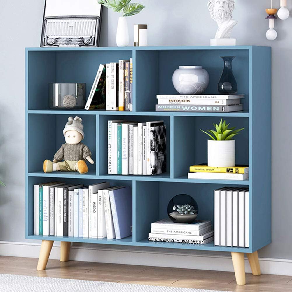 Bright Blue 3-Tier 8 Cube Wooden Bookshelf N65387