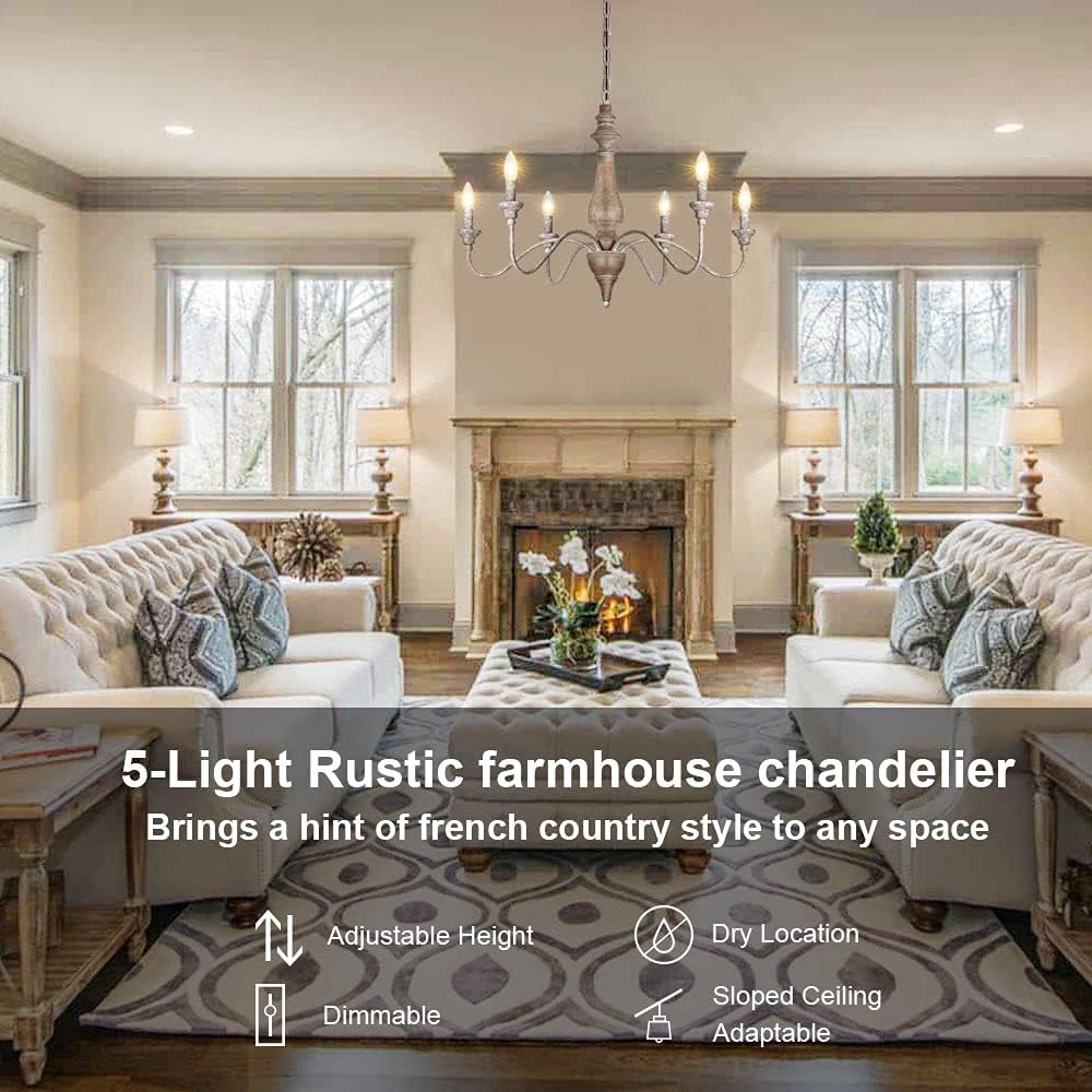 6 Light Rustic Candle Chandelier with Imitation Wood Finish C408