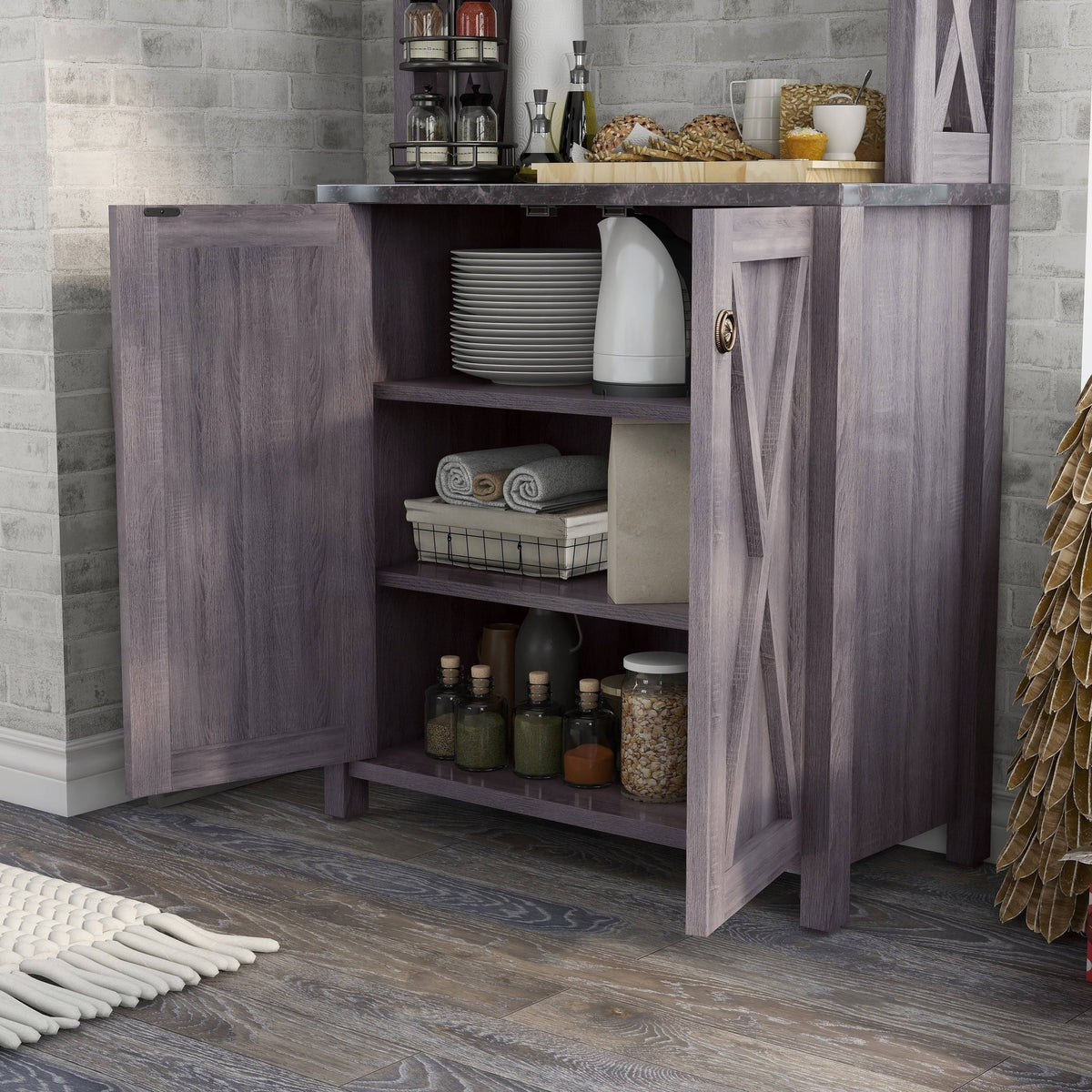 Rustic Grey Multi Shelf Microwave Cabinet Y8463