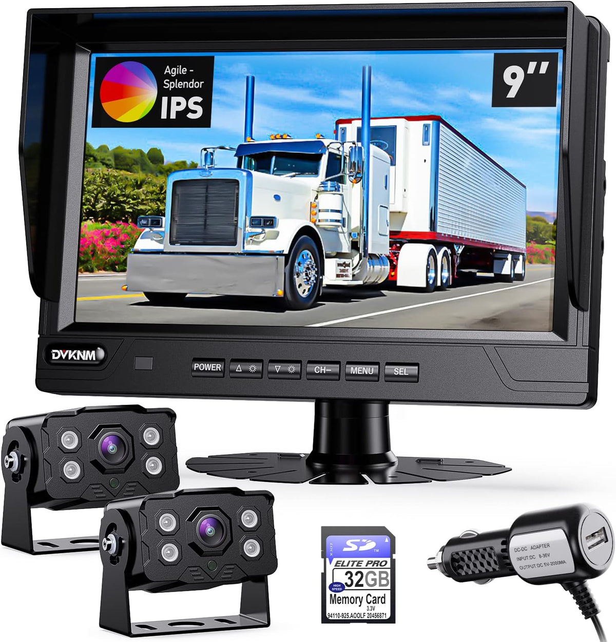 9 IPS Monitor 1080P HD-DVR Recording Dual Backup Camera Kit IP69K Waterproof Q6160